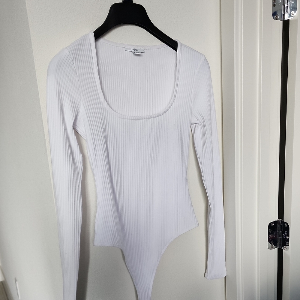 White Ribbed Long Sleeve Bodysuit